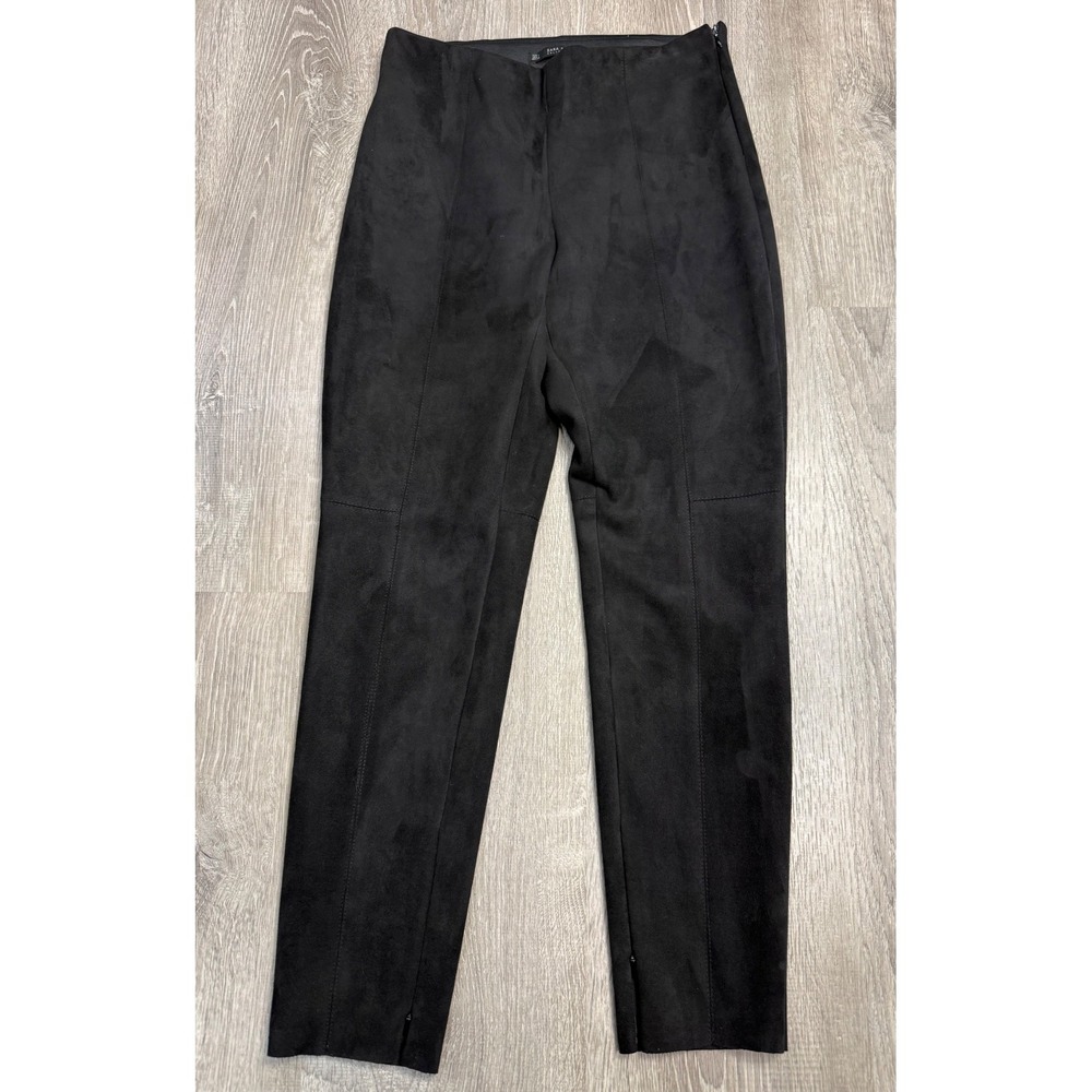Zara Basic Black Faux Suede High Rise Leggings Side Zip Pants Womens Size L